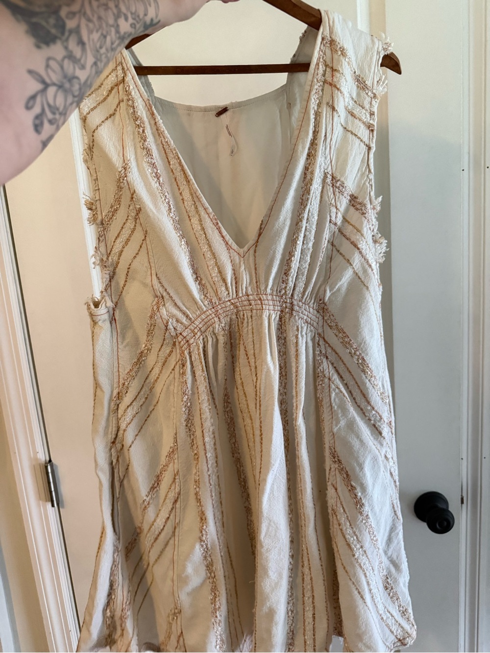 Free People Cactus Flower Mini Dress Boho Embroidered Mini Dress Cream Large - Picture 6 of 7